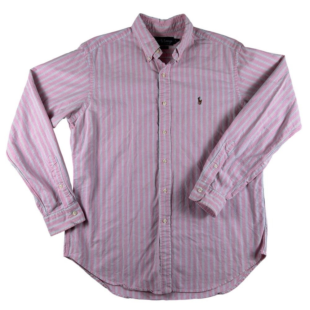 Ralph Lauren Shirt Mens Large Stripe Long Sleeve Button Classic Fit Flesh Pony